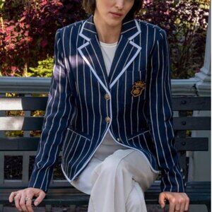 Carlisle Collection Captain Jacket Linen Blend Nautical Luxe Sz6 Tailored Blazer